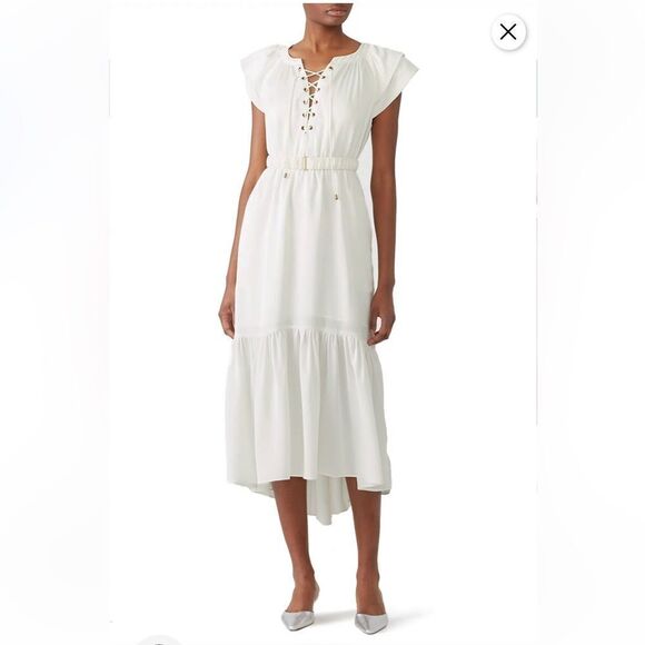 Sabina Musayev white amber midi dress lace up satin No Belt As Is One Size - Picture 4 of 10